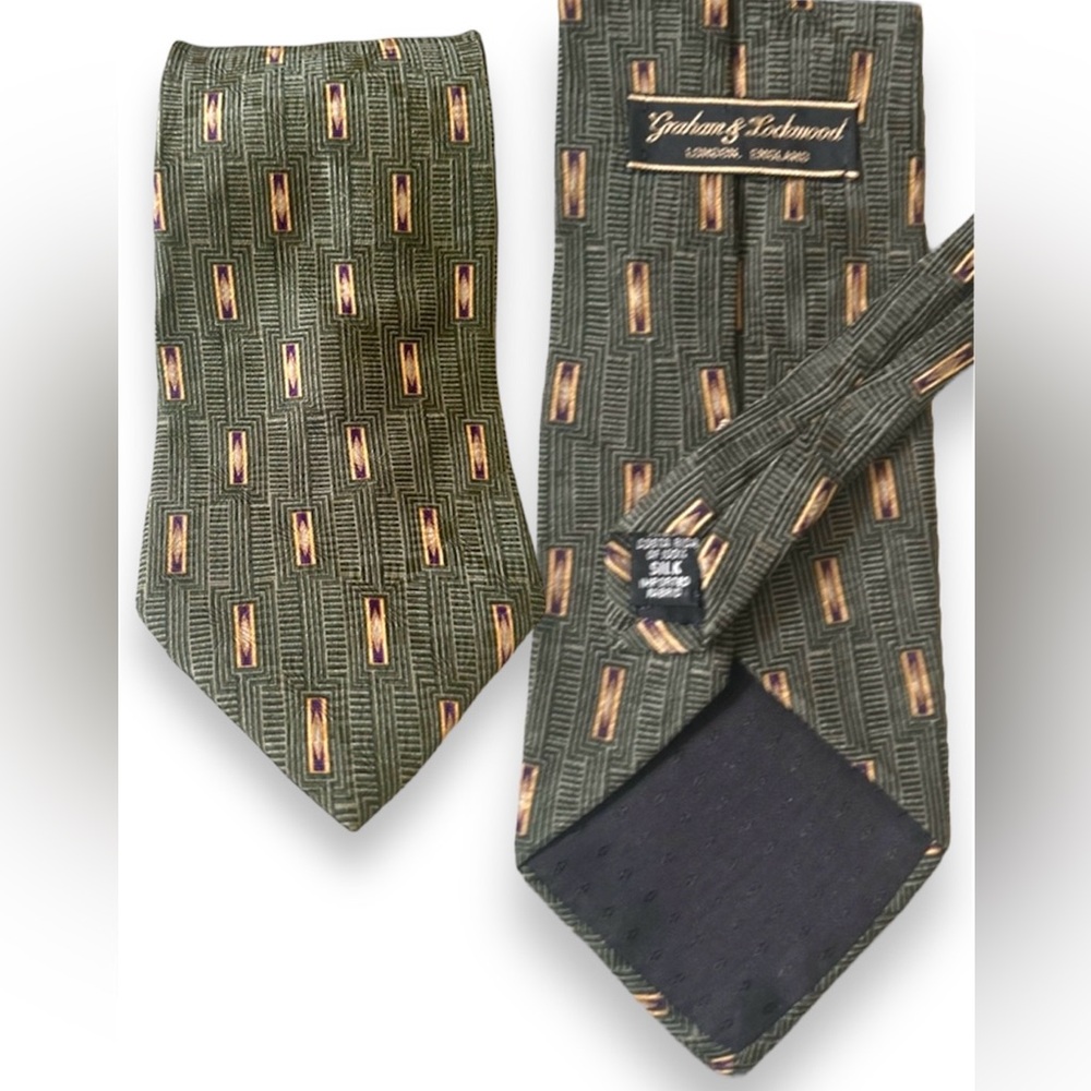 Graham & Lockwood London, England 100% Silk Tie Green Gold Luxury